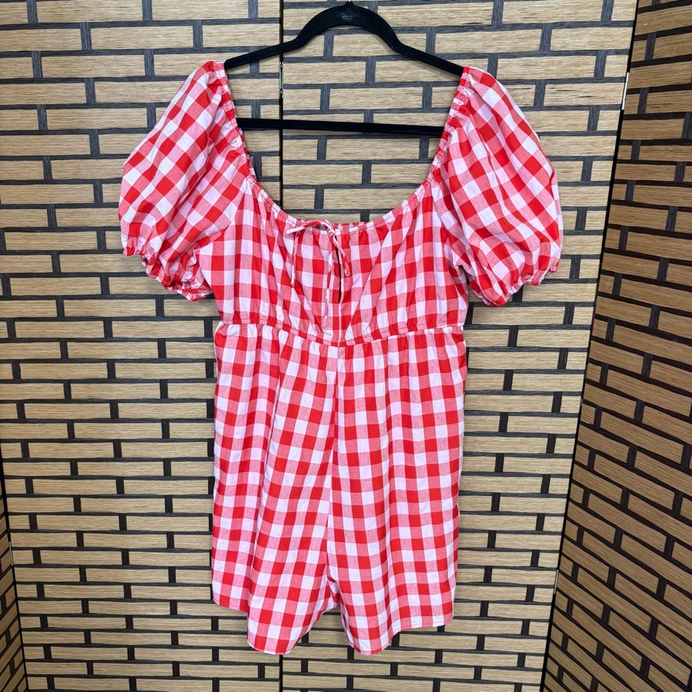 Day + Moon Pink And Red Plaid Romper Size Large